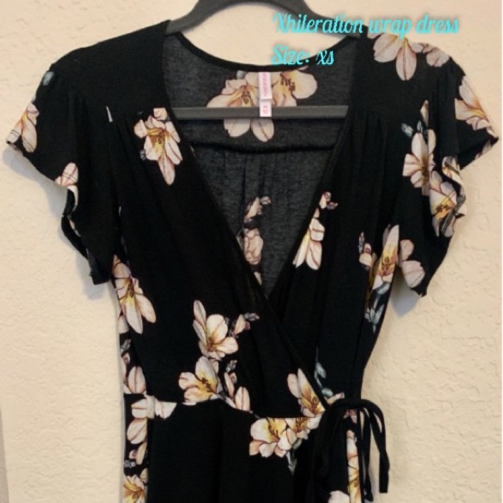 Xhilaration Wrap-Dress (Black Floral)